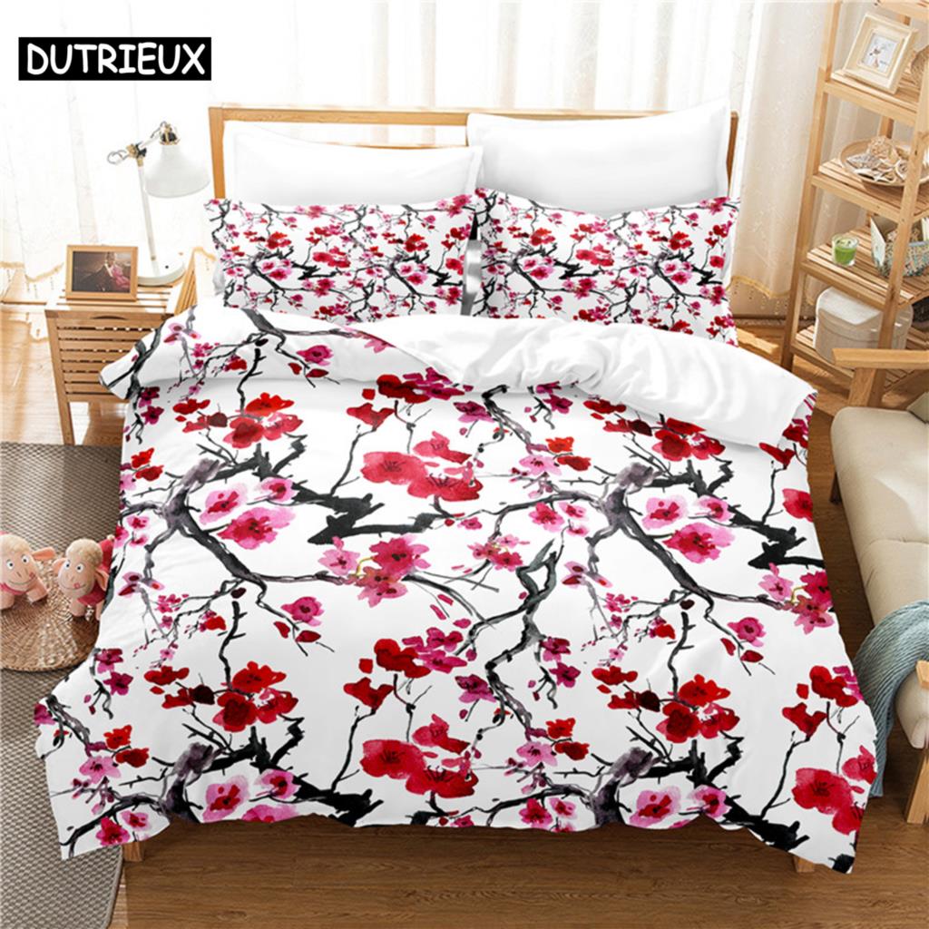Linen Duvet Cover - Bloemen beddengoedset Dekbedovertrekset 3D-beddengoed Digitaal printen