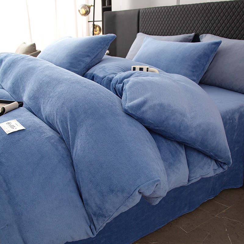Linen Duvet Cover - Verdikte Melkfluweel Vierdelige Beddengoedset Dubbelzijdig Koraal